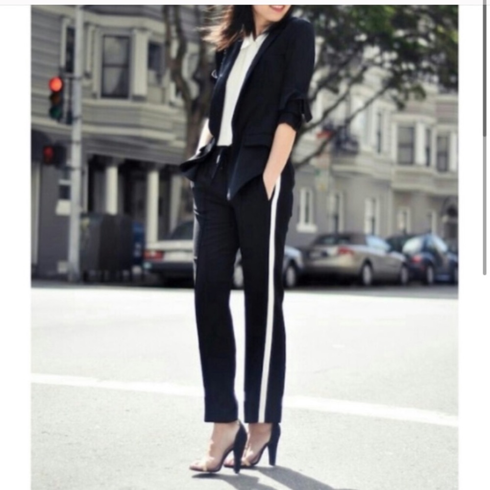 🎈SOLD🎈Zara White Tuxedo Track Stripe Black Pants